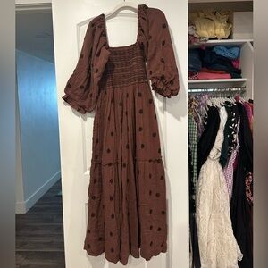 Free People Dahlia Embroidered Maxi Dress in Burgundy Road (brown) - Size L